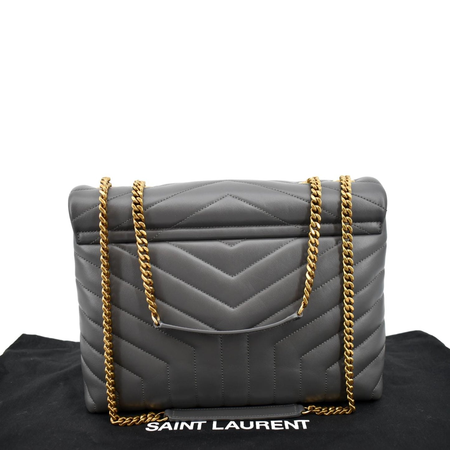 YSL Saint Laurent Yves Loulou Shoulder Bag Dark Leather Matelasse Gray