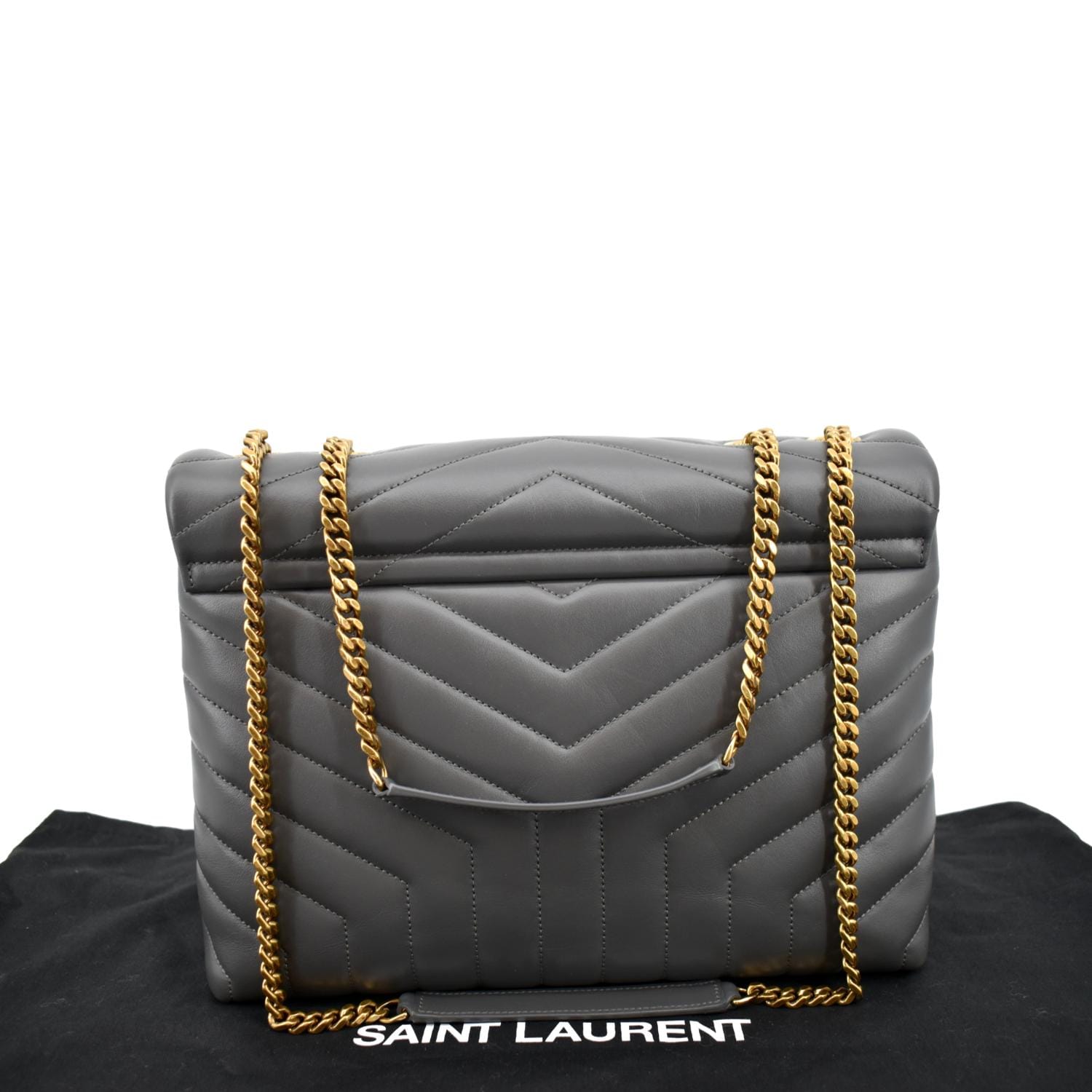 YSL Saint Laurent Yves Loulou Shoulder Bag Dark Leather Matelasse Gray
