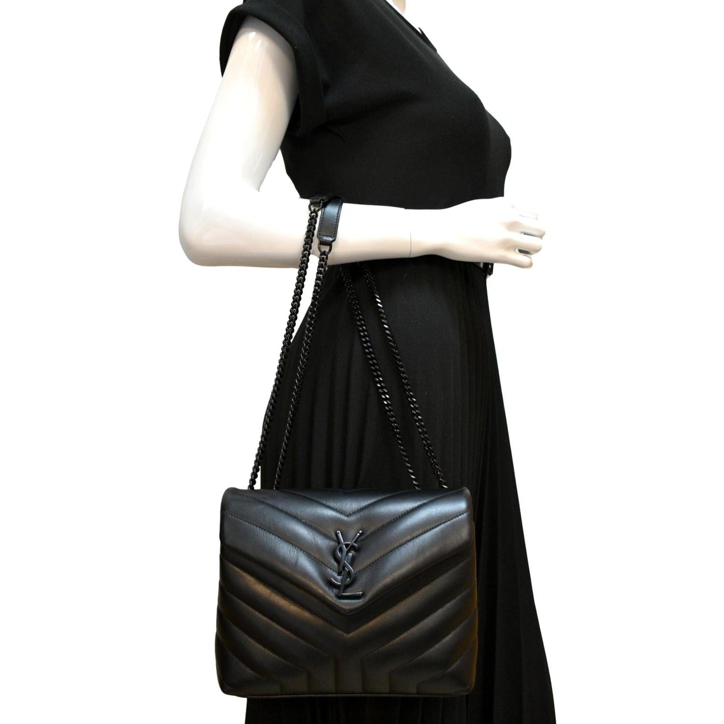 YSL Saint Laurent Yves Loulou Calfskin Shoulder Bag Leather Black Small