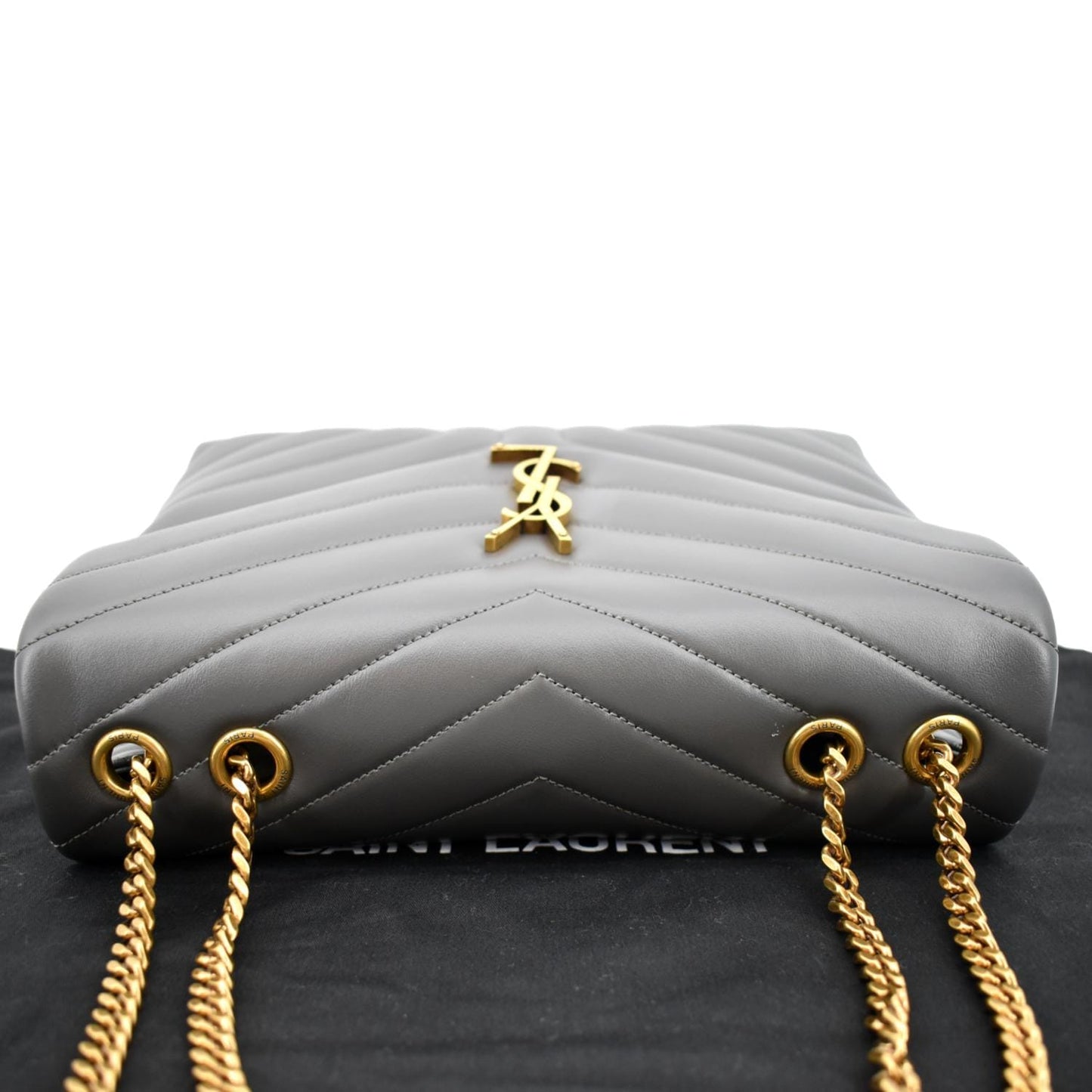 YSL Saint Laurent Yves Loulou Shoulder Bag Dark Leather Matelasse Gray