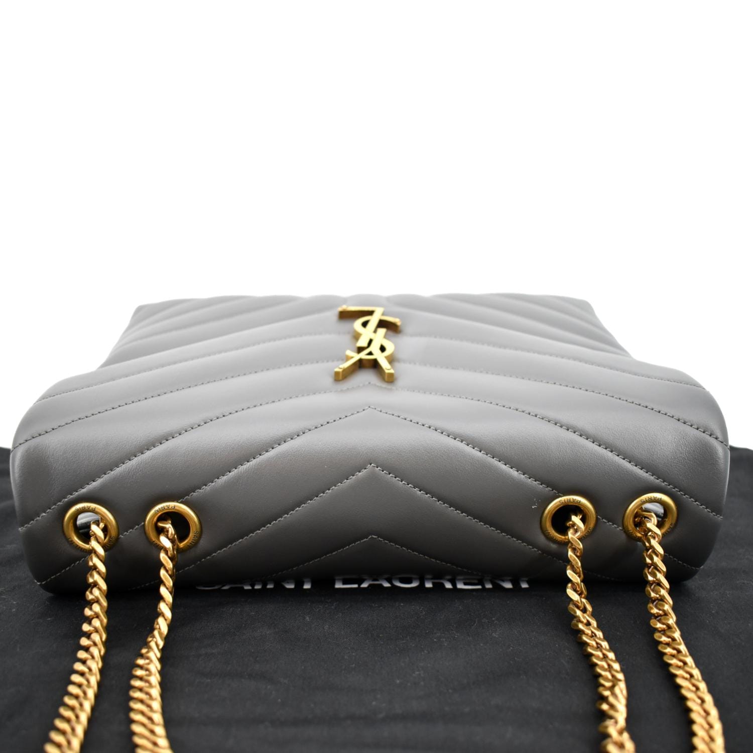 YSL Saint Laurent Yves Loulou Shoulder Bag Dark Leather Matelasse Gray