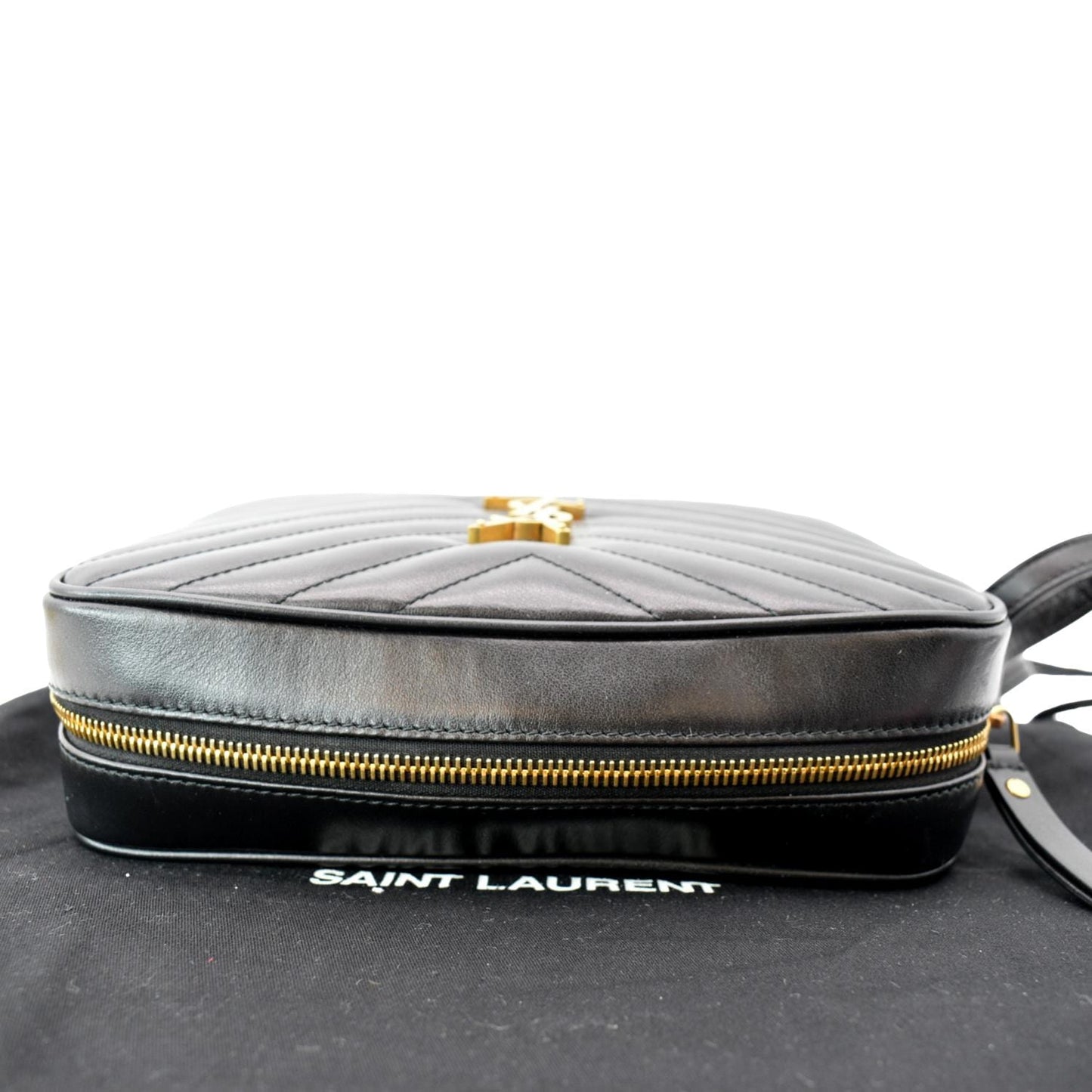 YSL Saint Laurent Yves Lou Chevron Camera Crossbody Bag Leather Black 5