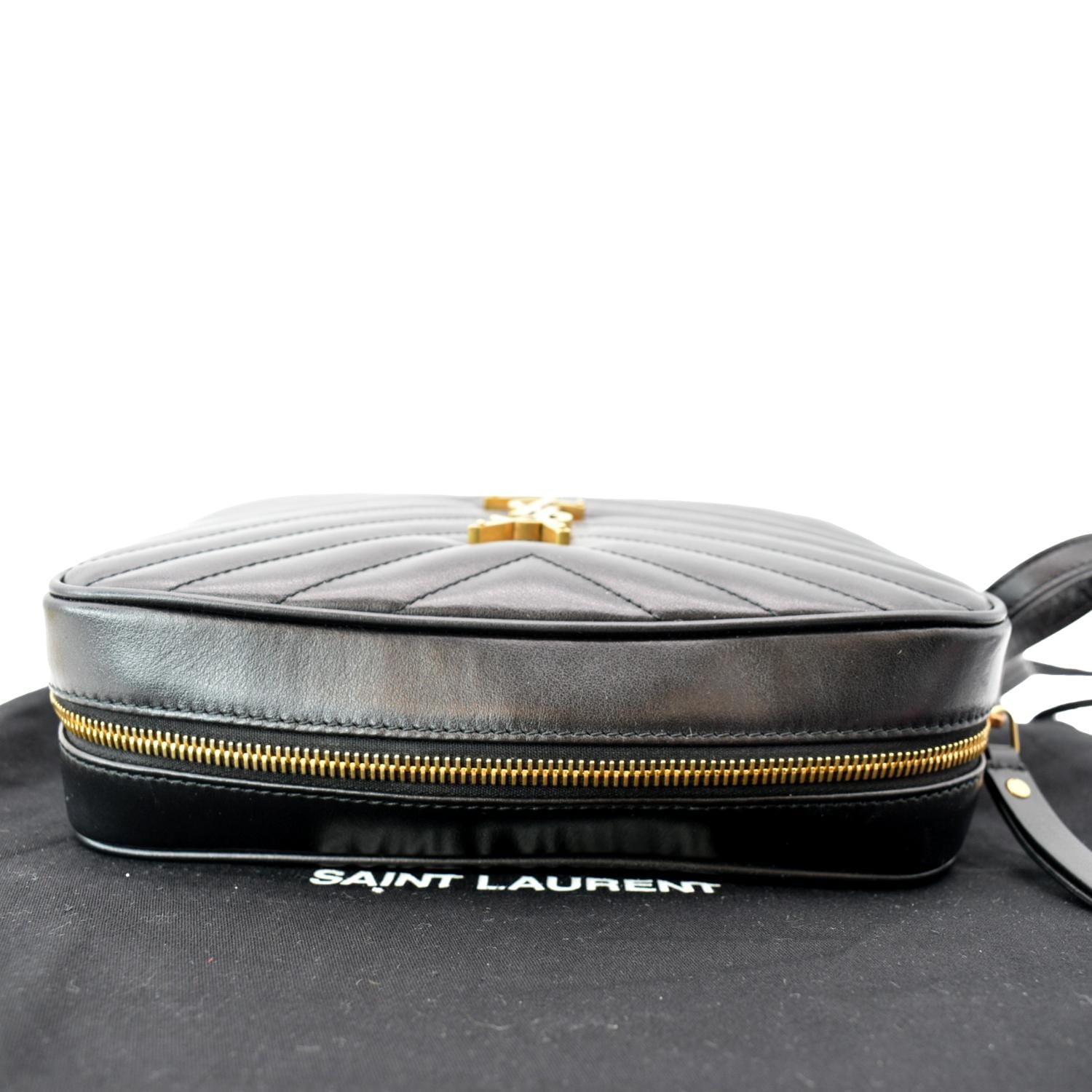 YSL Saint Laurent Yves Lou Chevron Camera Crossbody Bag Leather Black 5