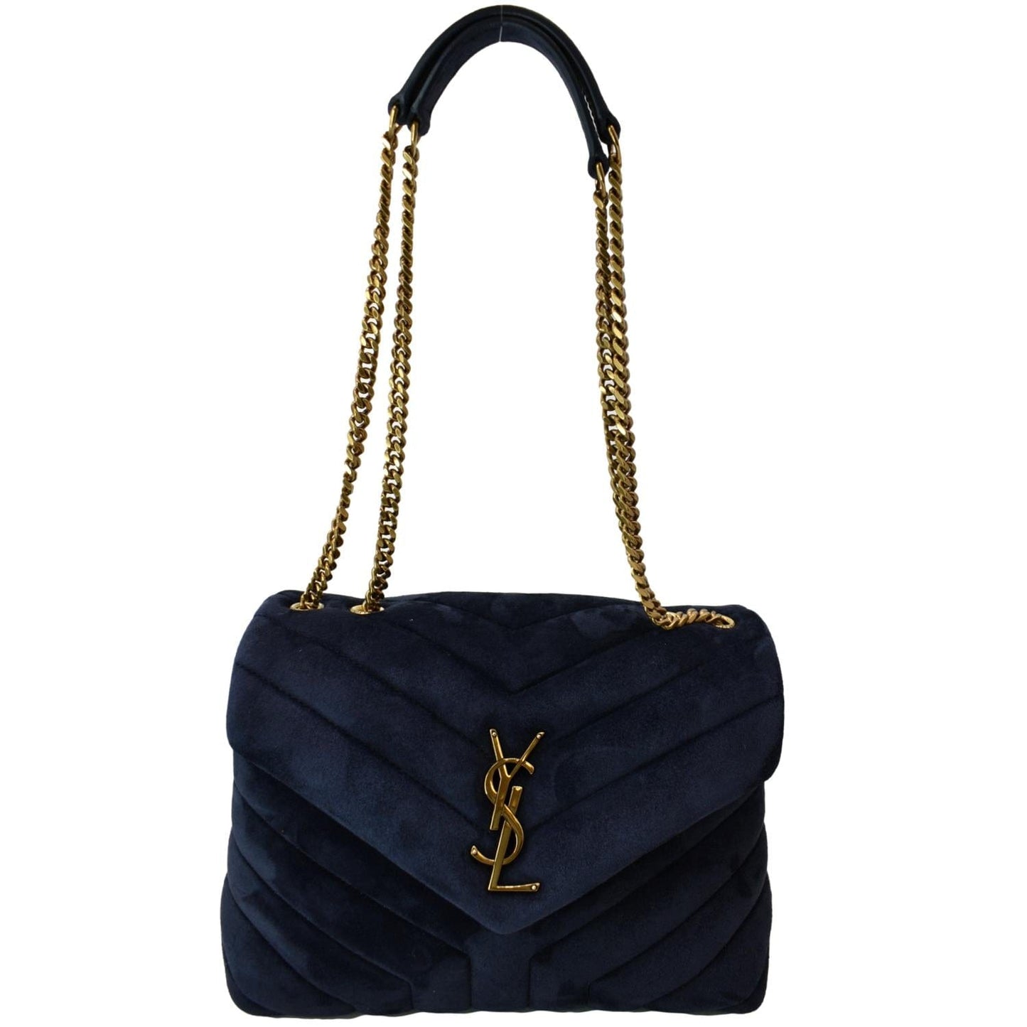 YSL Saint Laurent Saint Loulou Velvet Shoulder Bag Blue Small