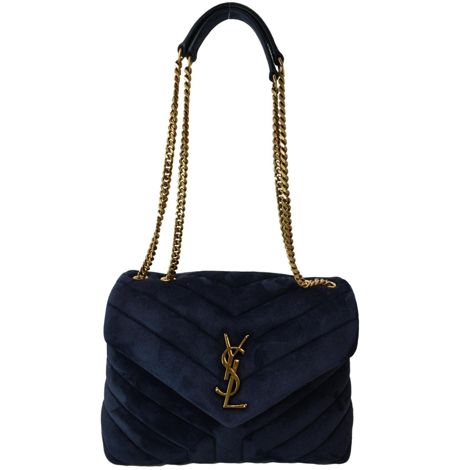 YSL Saint Laurent Saint Loulou Velvet Shoulder Bag Blue Small