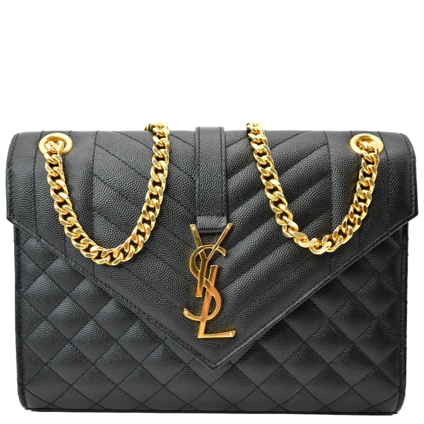YSL Saint Laurent Yves Envelope Shoulder Bag Leather Black Medium Medium Envelope Bag