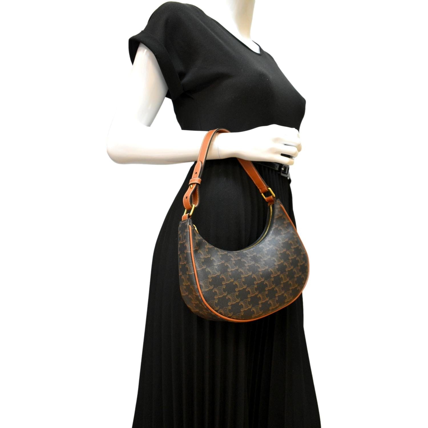 Ava Triomphe Calfskin Hobo Bag Canvas Brown Travel Bag