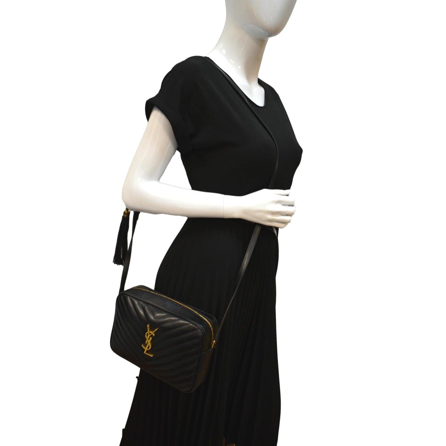YSL Saint Laurent Yves Lou Chevron Camera Crossbody Bag Leather Black 5