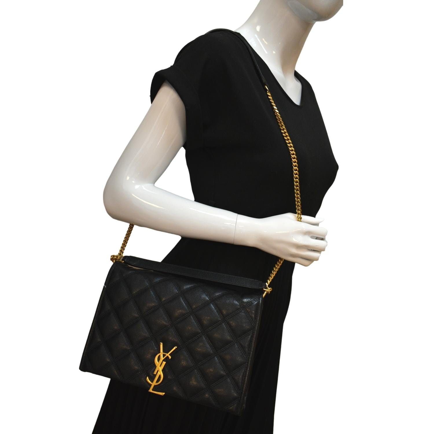 YSL Saint Laurent Yves Becky Shoulder Bag Leather Quilted Black