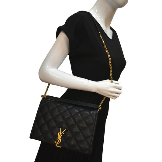 YSL Saint Laurent Yves Becky Shoulder Bag Leather Quilted Black