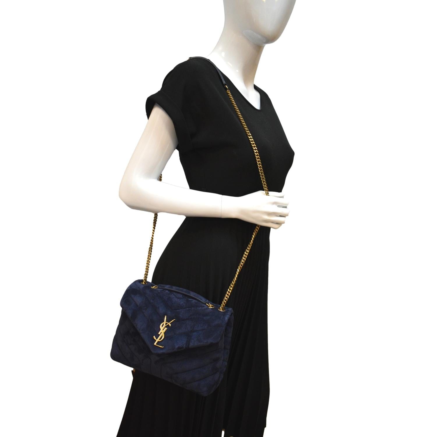 YSL Saint Laurent Saint Loulou Velvet Shoulder Bag Blue Small