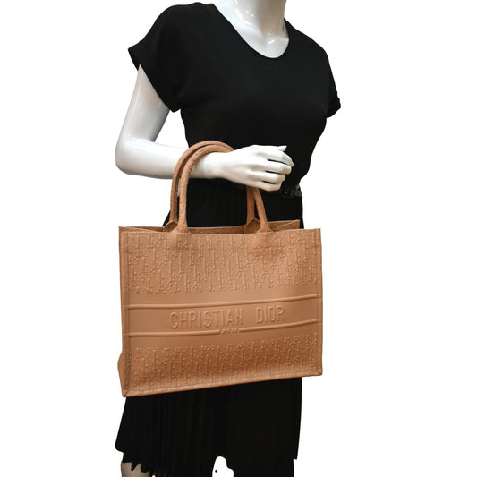 Dior Book Oblique Calfskin Tote Bag Tan Embossed