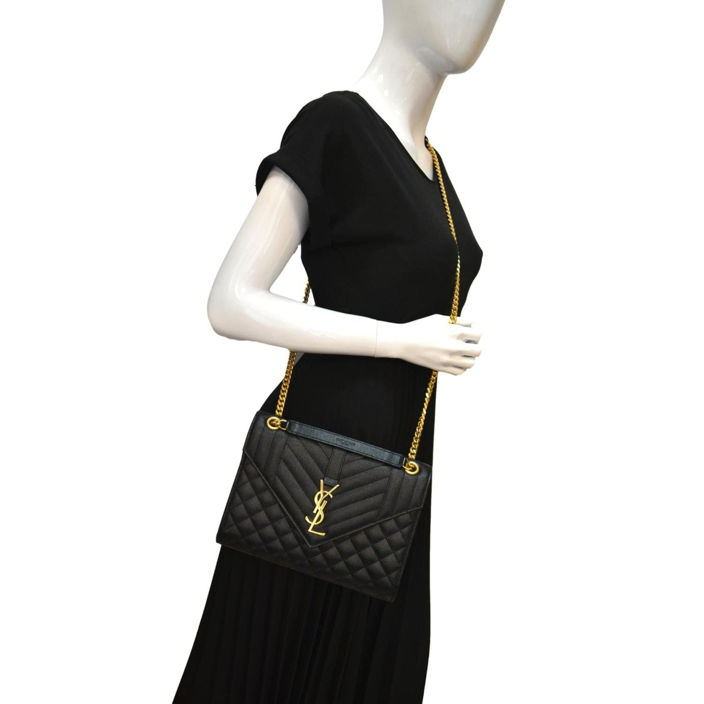 YSL Saint Laurent Yves Envelope Shoulder Bag Leather Black Medium Medium Envelope Bag