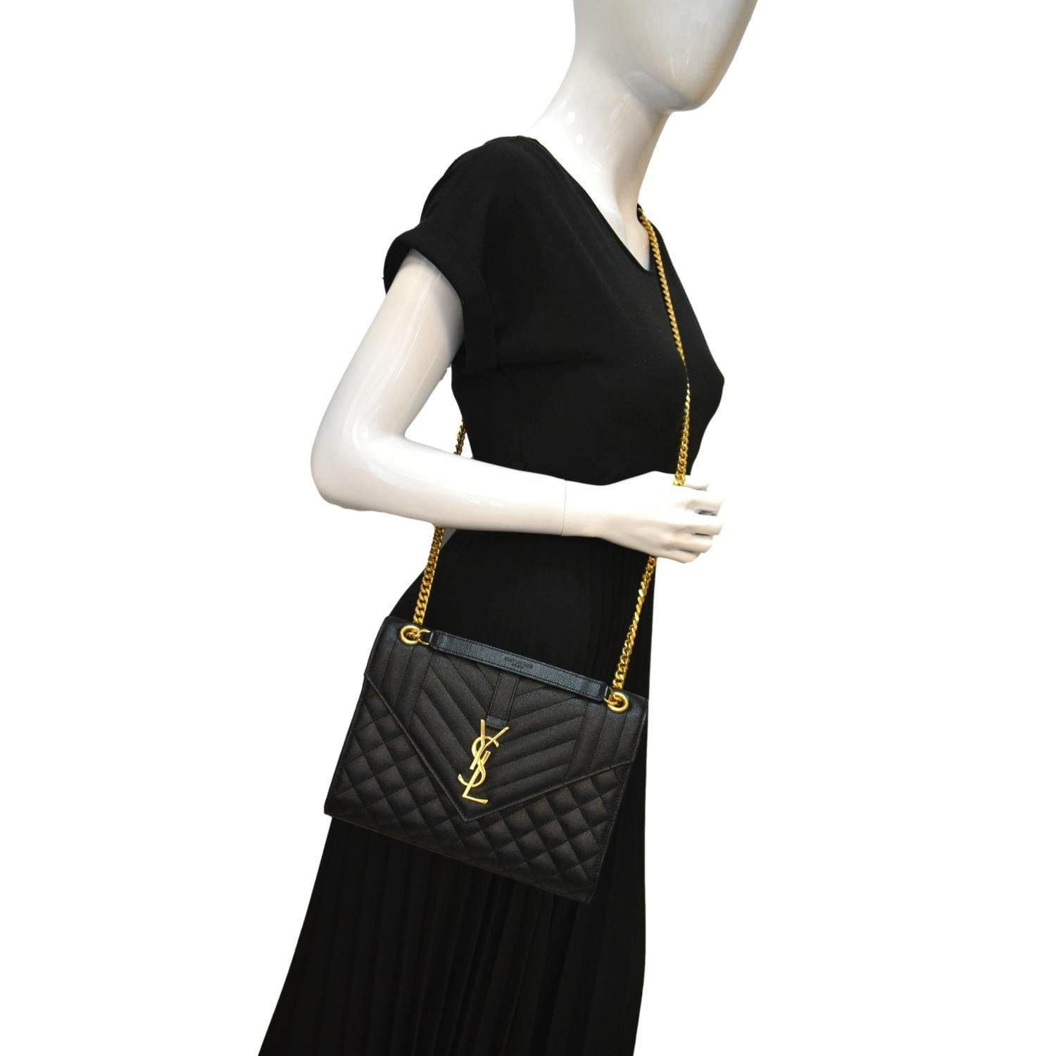 YSL Saint Laurent Yves Envelope Shoulder Bag Leather Black Medium Medium Envelope Bag