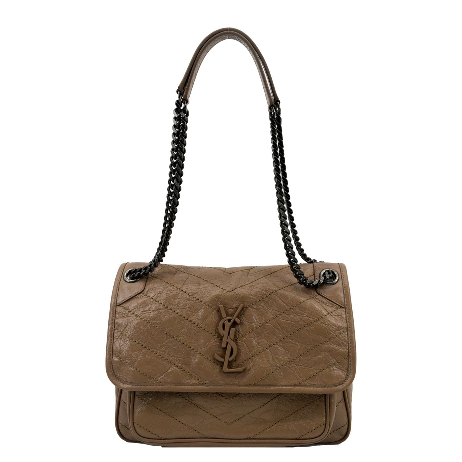YSL Saint Laurent Saint Niki Crossbody Bag Greyish Leather Brown