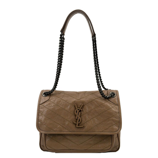 YSL Saint Laurent Saint Niki Crossbody Bag Greyish Leather Brown