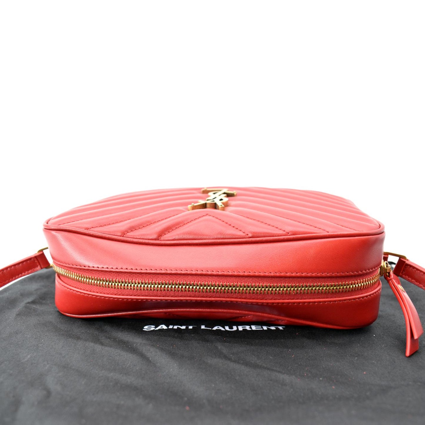 YSL Saint Laurent Yves Lou Chevron Camera Crossbody Bag Leather Red Chevron Camera Bag