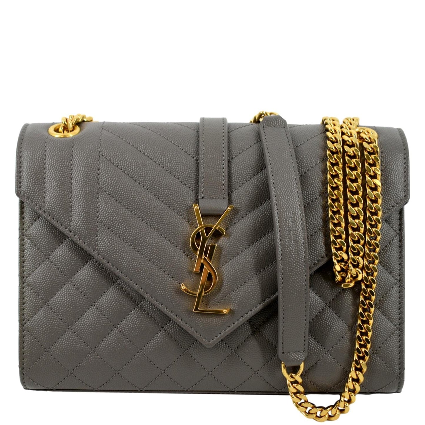 YSL Saint Laurent Yves Envelope Crossbody Bag Leather Matelasse Gray