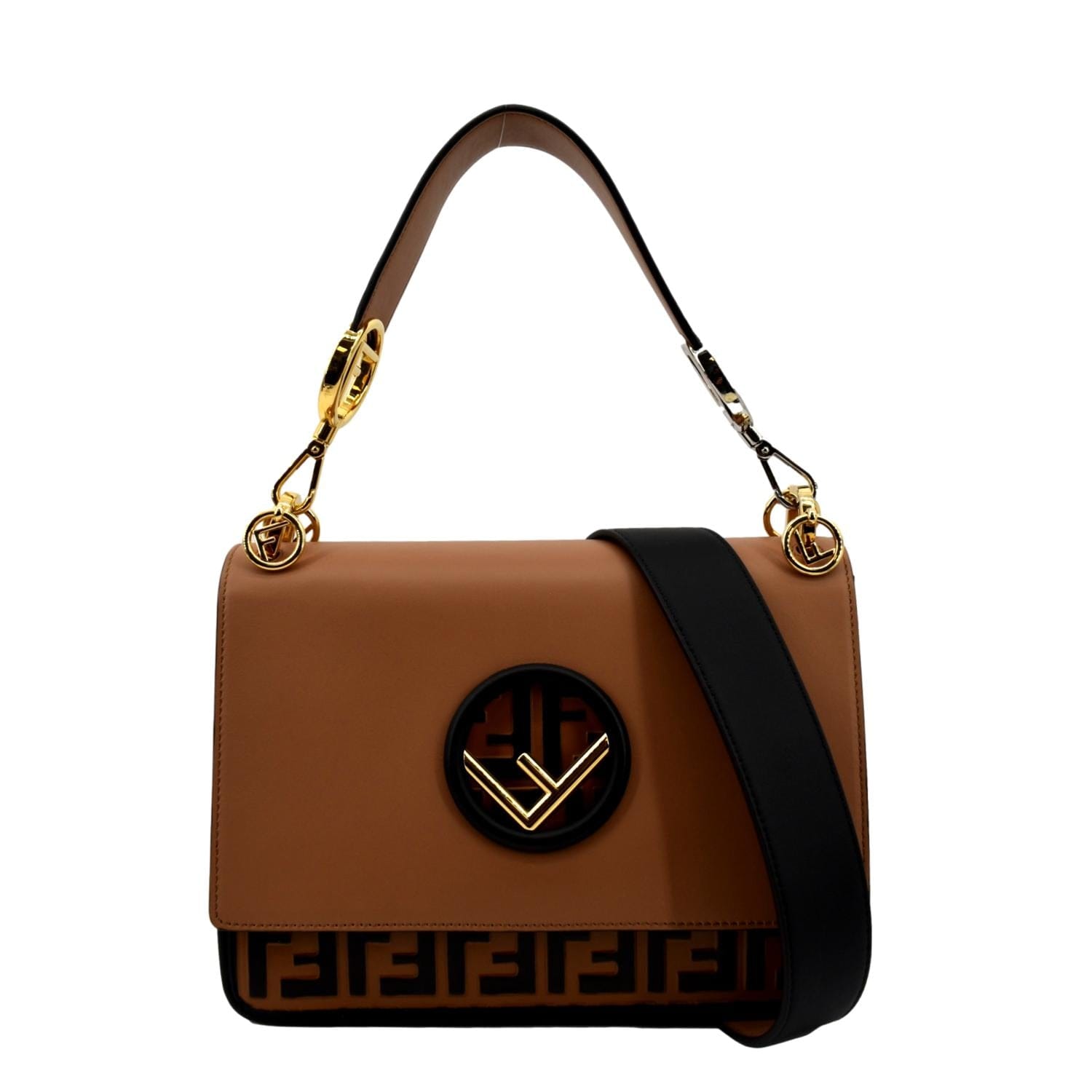 Fendi Kan Zucca Shoulder Bag Leather Tan
