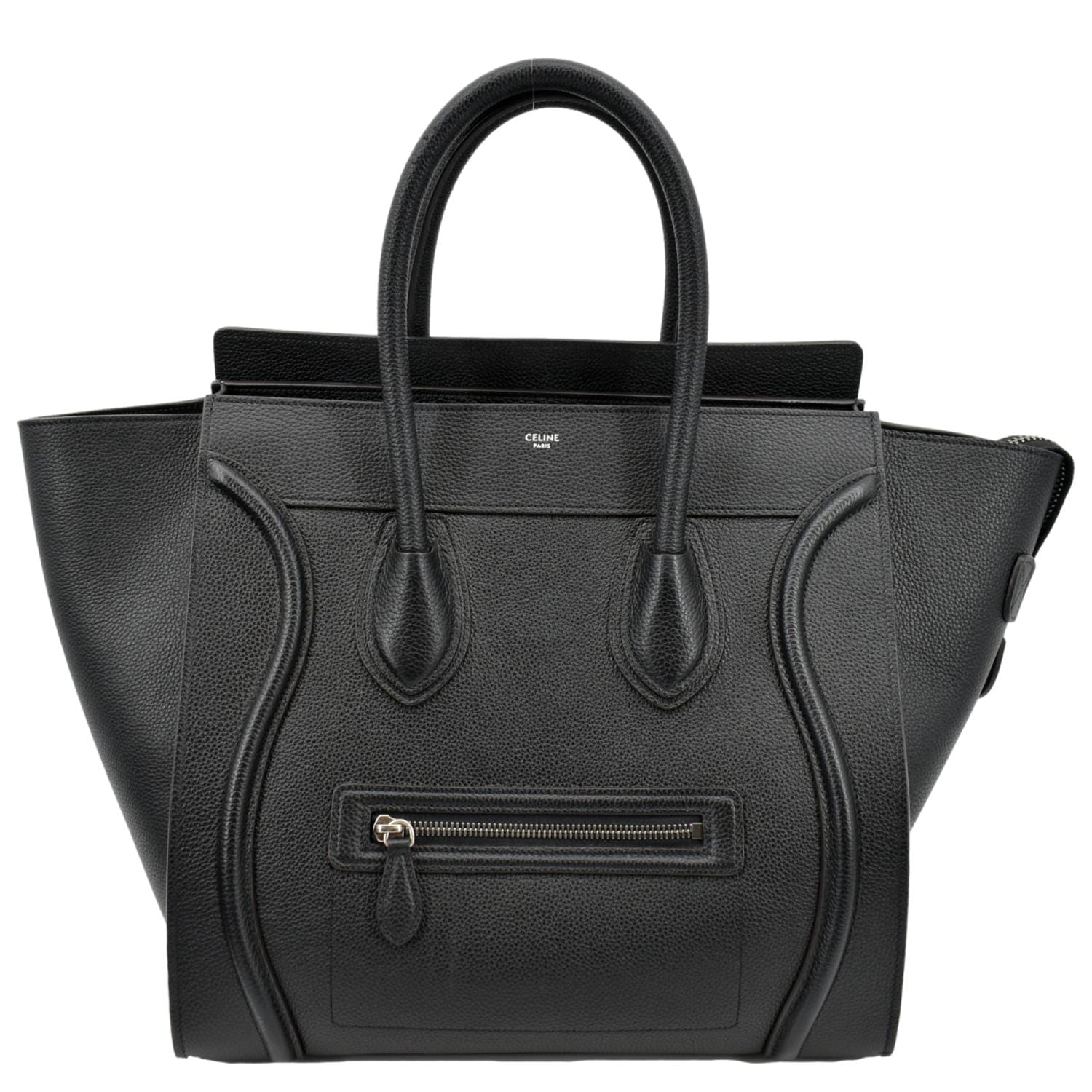 Drummed Luggage Calfskin Tote Bag Hot Deals Leather Black