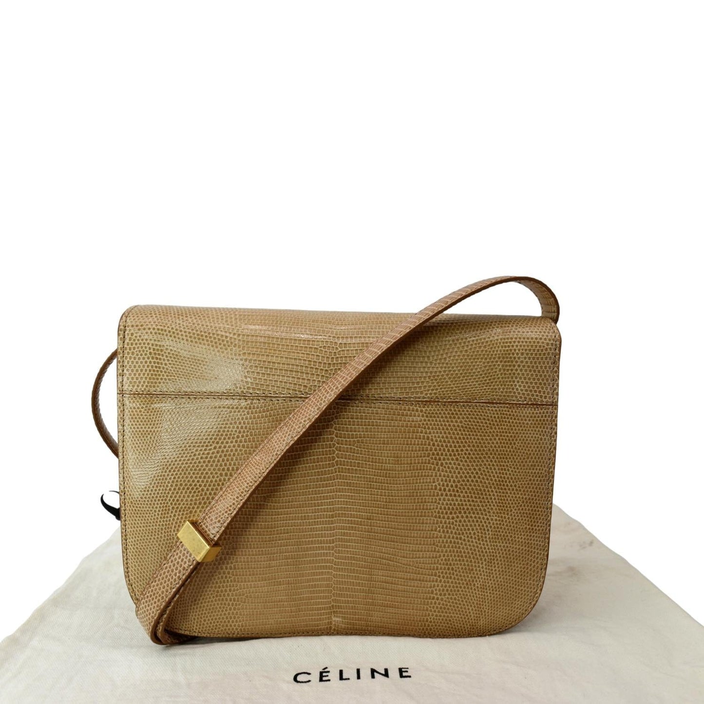 Classic Box Lizard Shoulder Bag Leather Beige