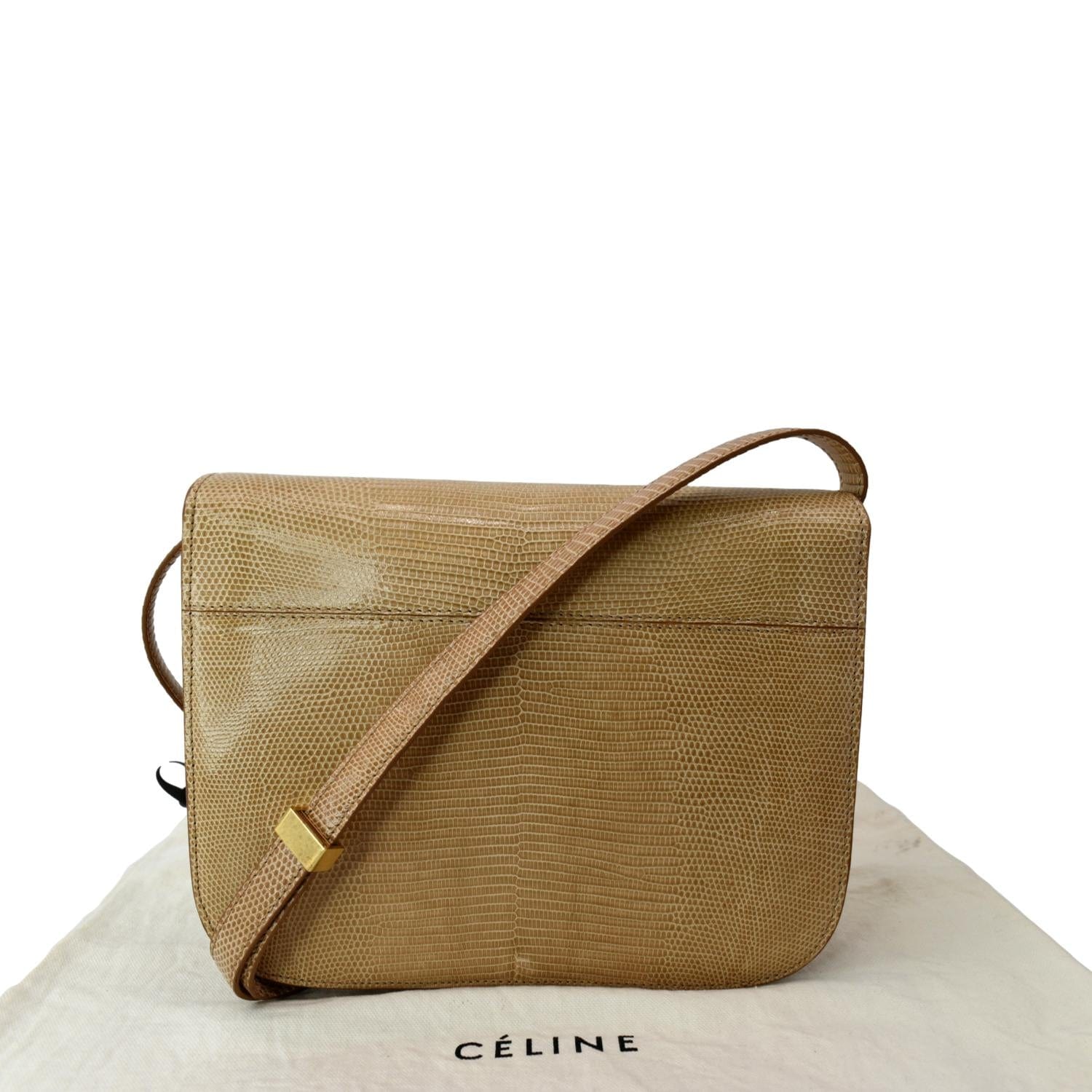 Classic Box Lizard Shoulder Bag Leather Beige
