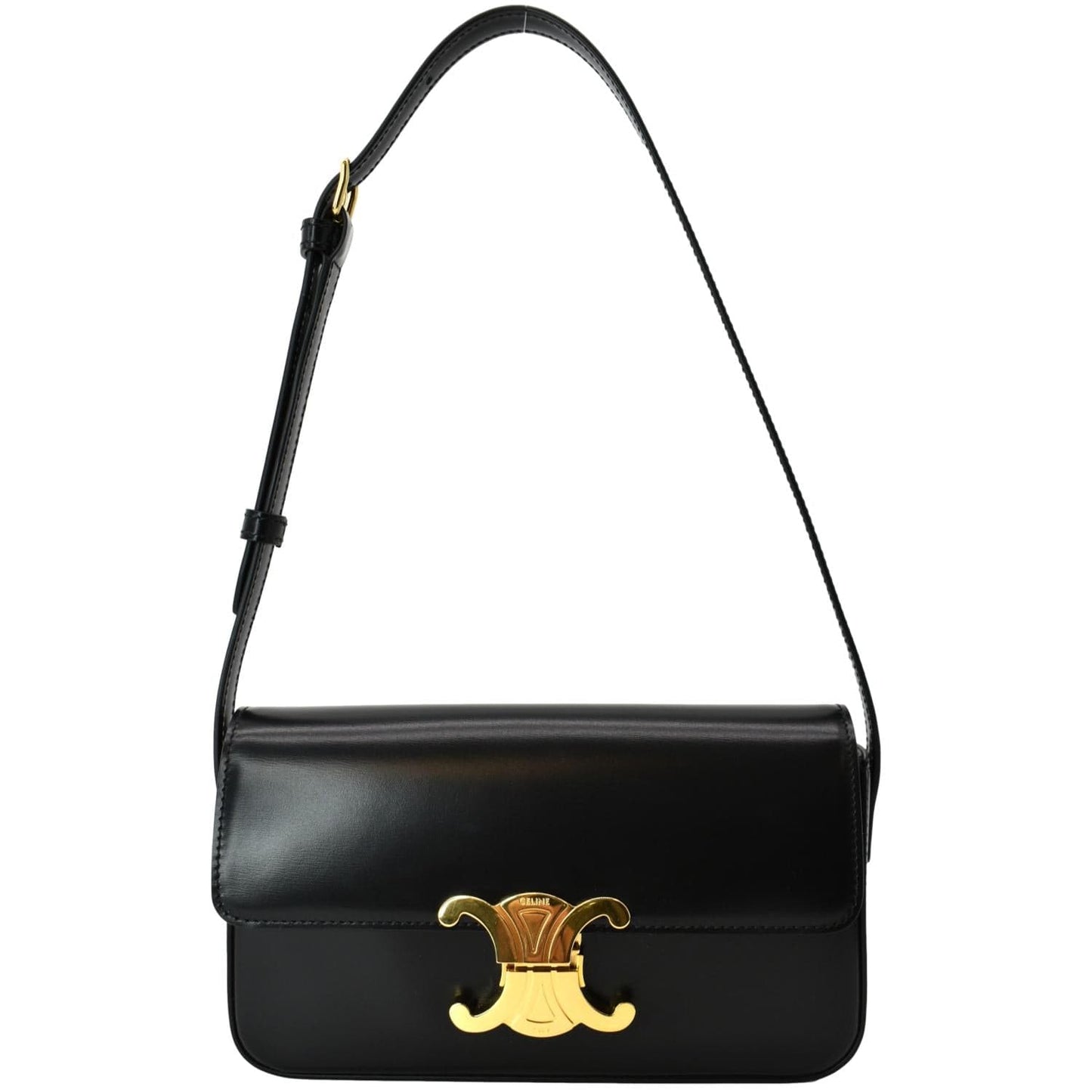 Triomphe Calfskin Shoulder Bag Leather Black