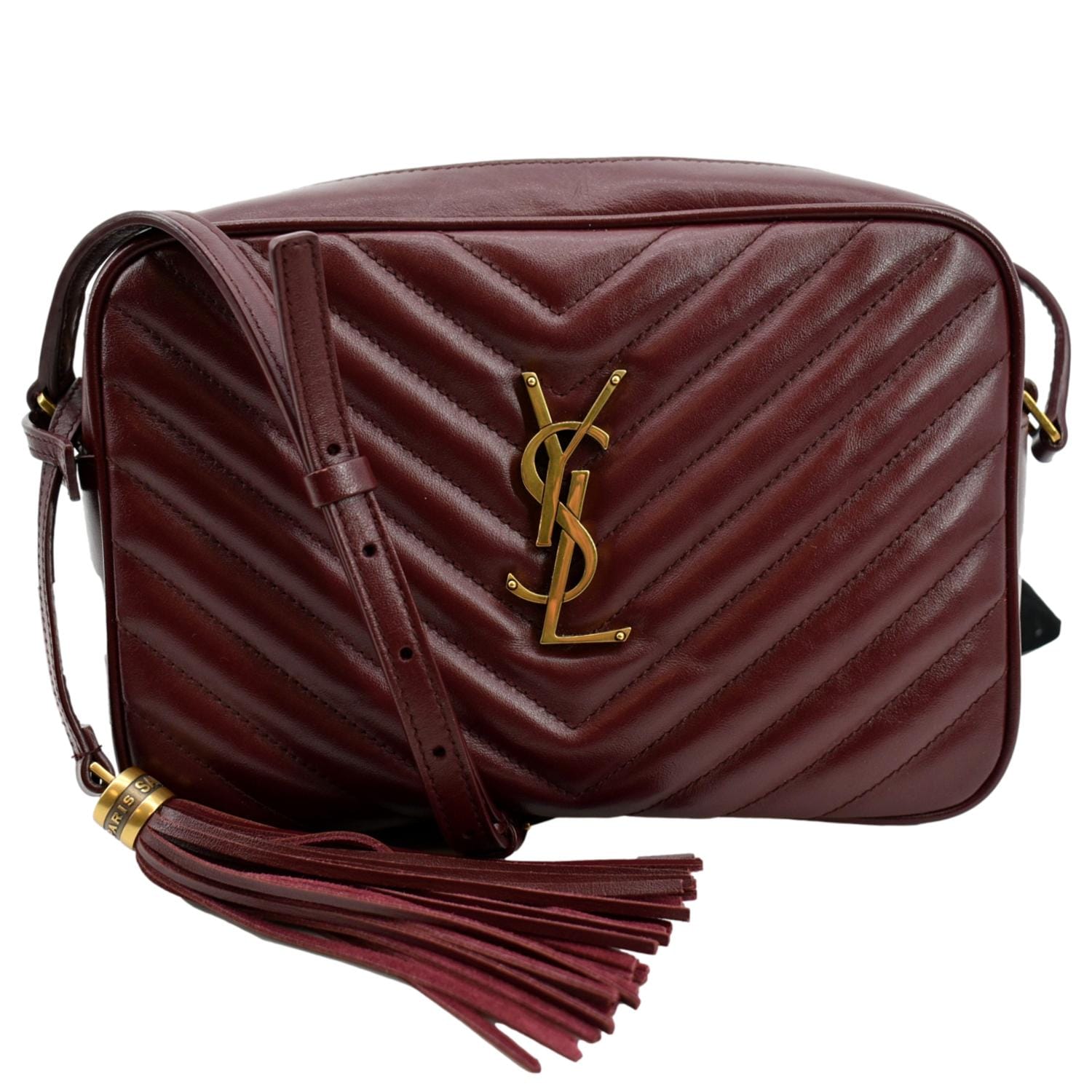 YSL Saint Laurent Saint Lou Camera Chevron Crossbody Bag Maroon Leather