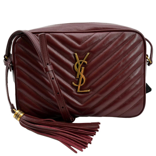 YSL Saint Laurent Saint Lou Camera Chevron Crossbody Bag Maroon Leather