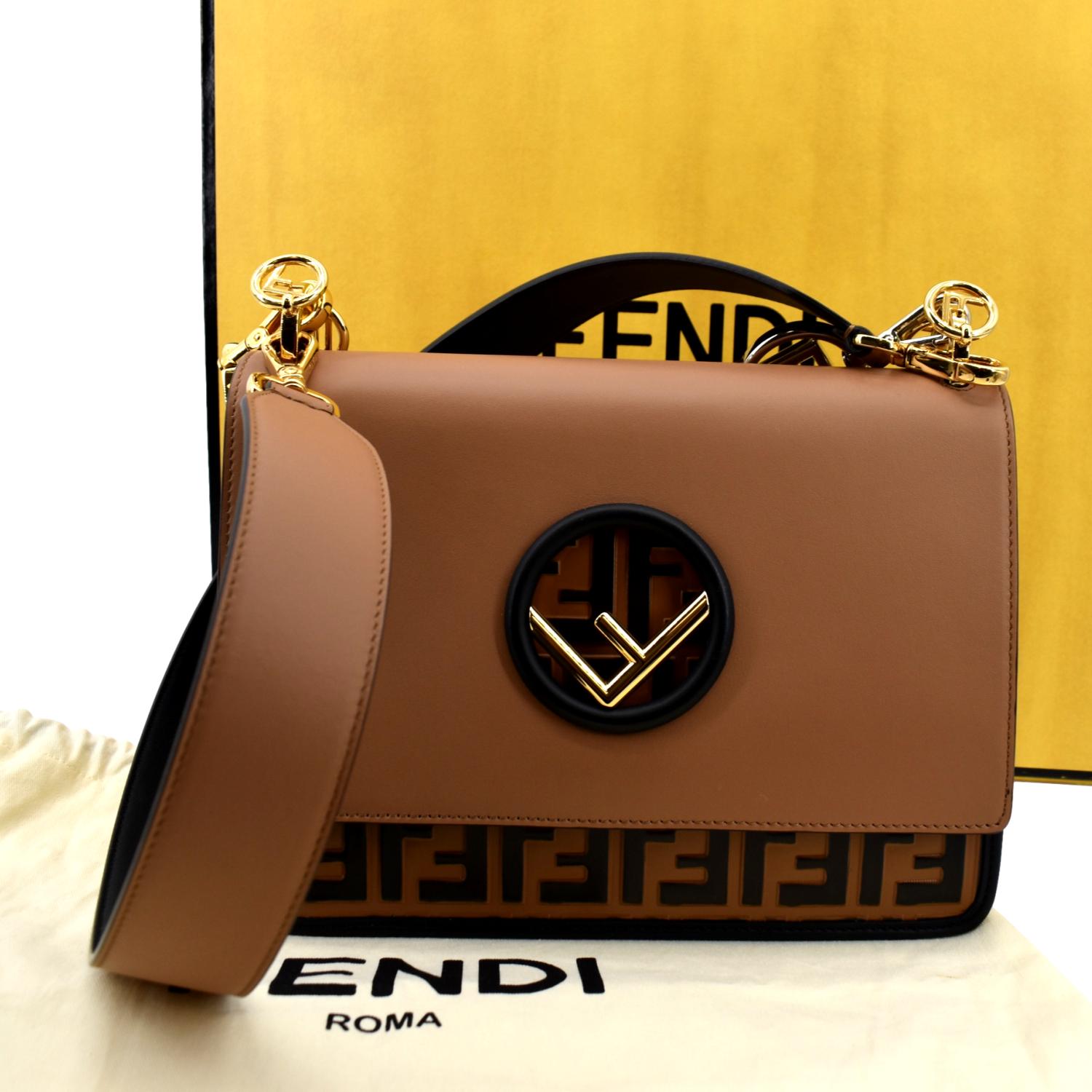 Fendi Kan Zucca Shoulder Bag Leather Tan