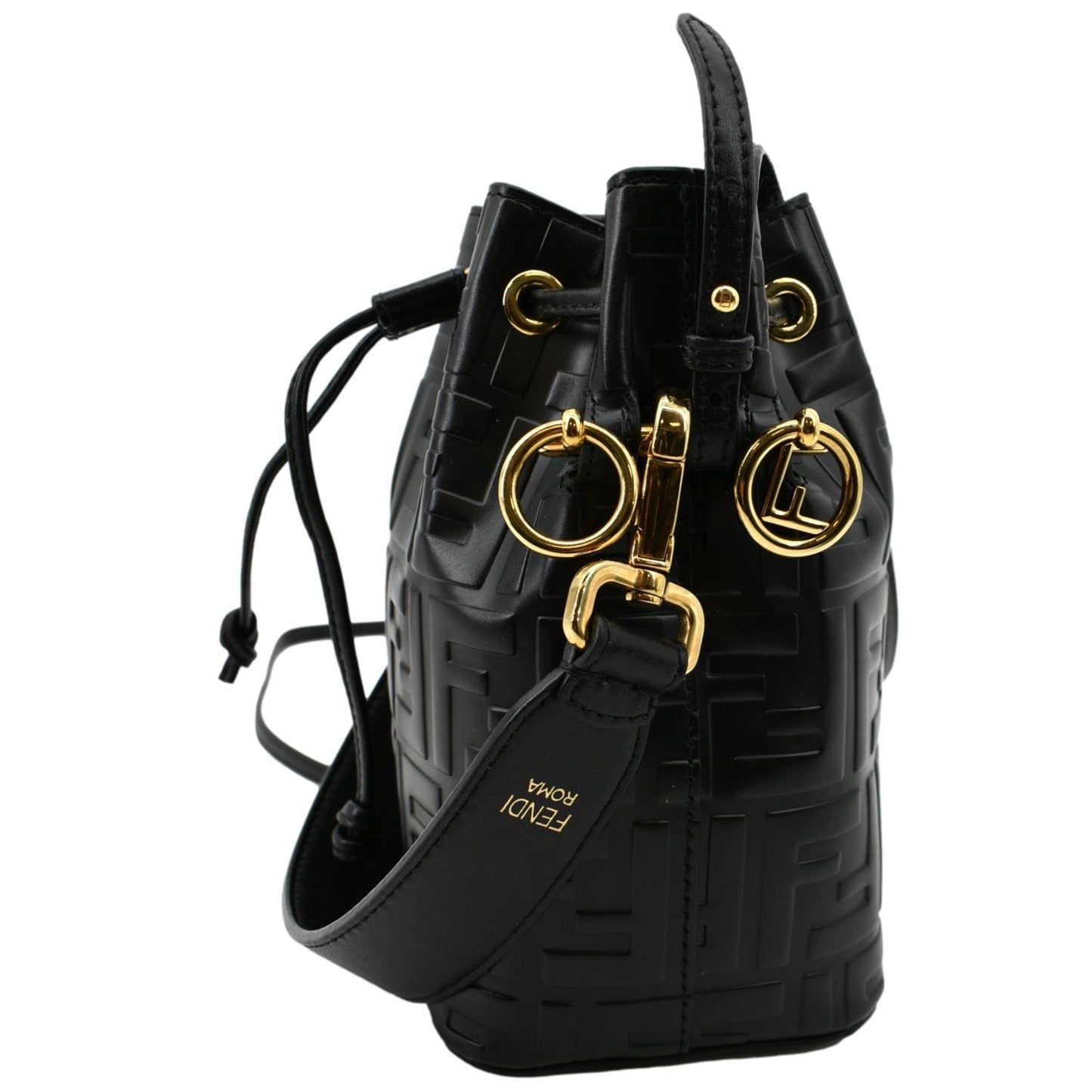Fendi Mon Tresor Drawstring Ff Bag Leather Black Bucket Bucket Bag