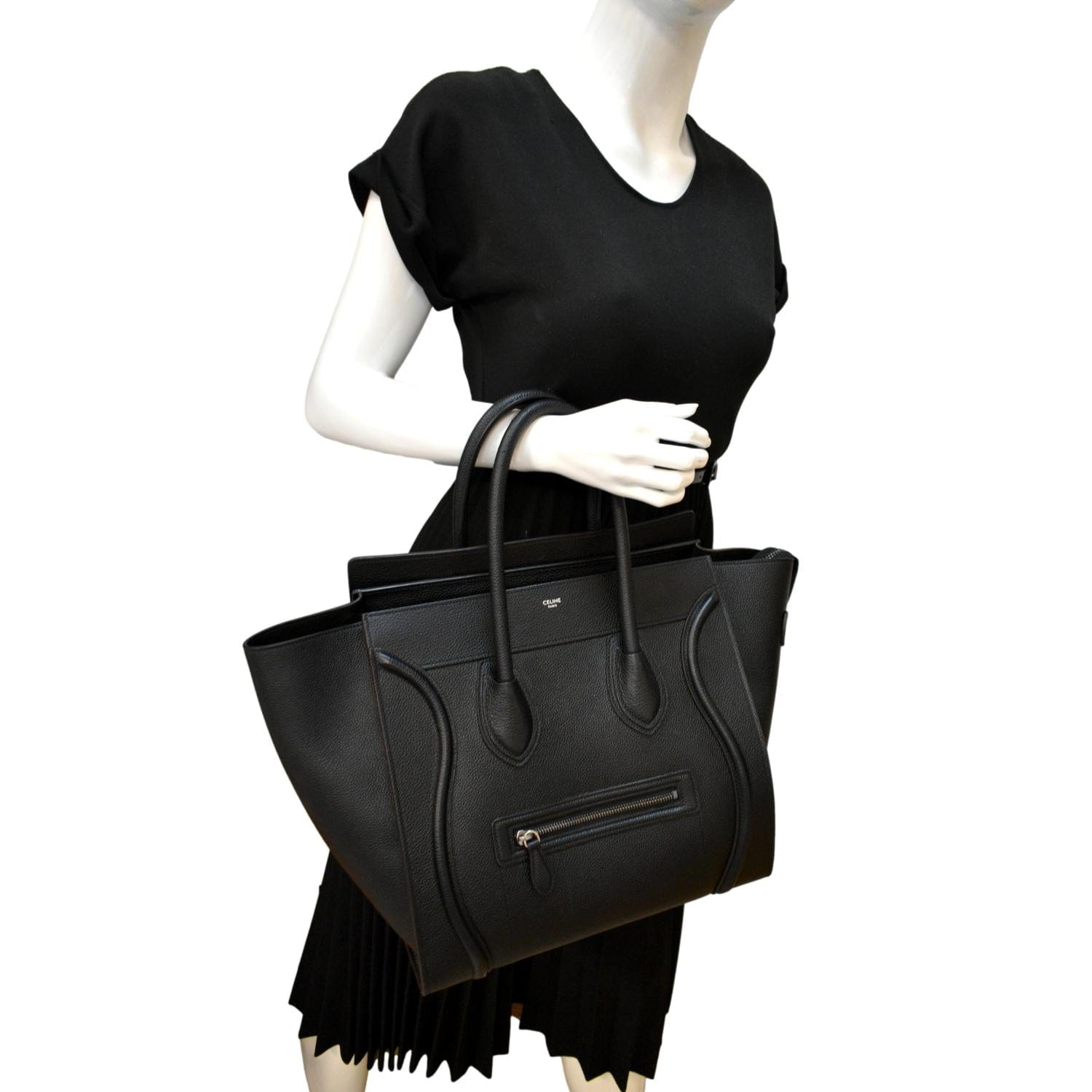 Drummed Luggage Calfskin Tote Bag Hot Deals Leather Black