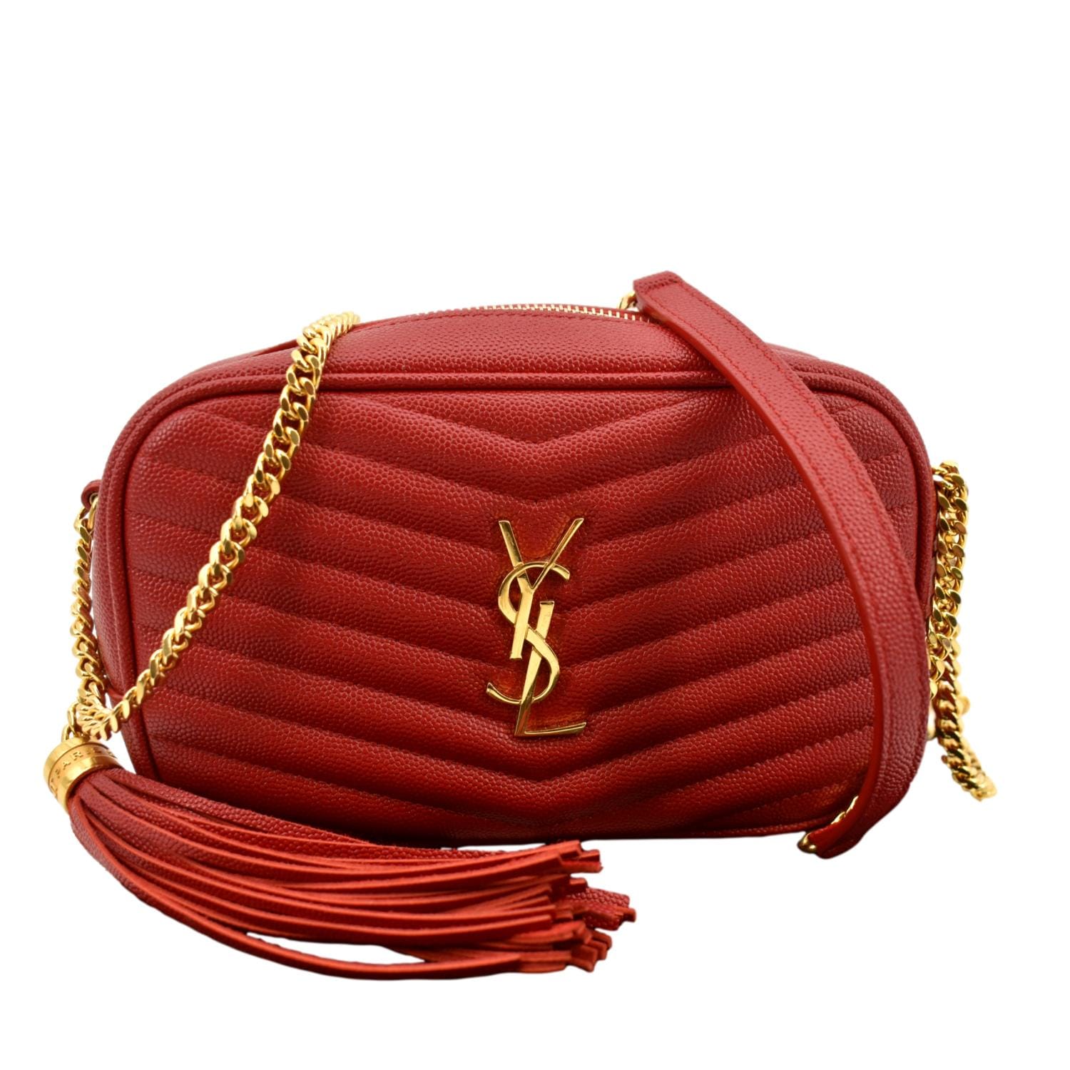 YSL Saint Laurent Yves Lou Chevron Camera Crossbody Bag Leather Red Camera Bag 6