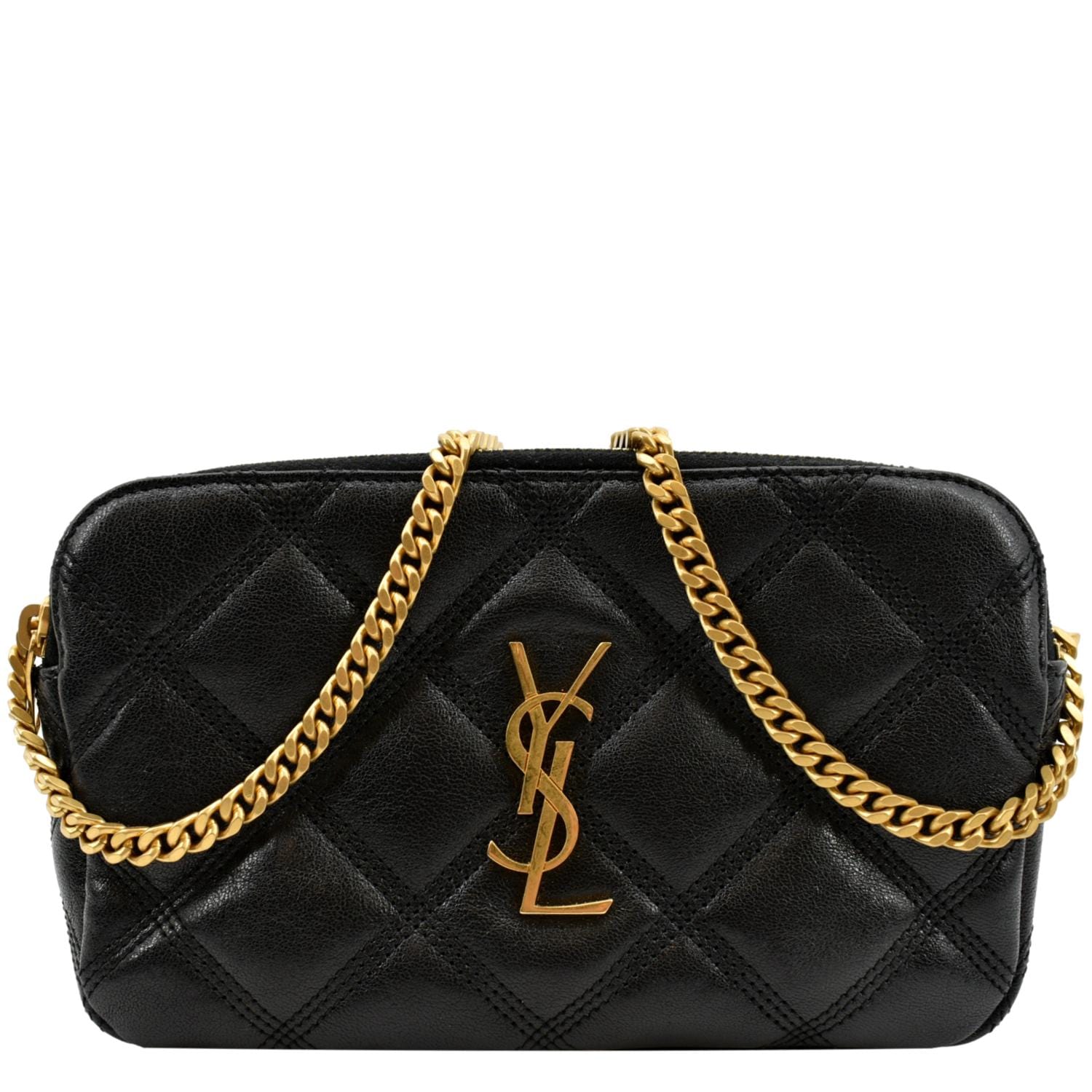 YSL Saint Laurent Yves Becky Double Crossbody Bag Leather Lambskin Black