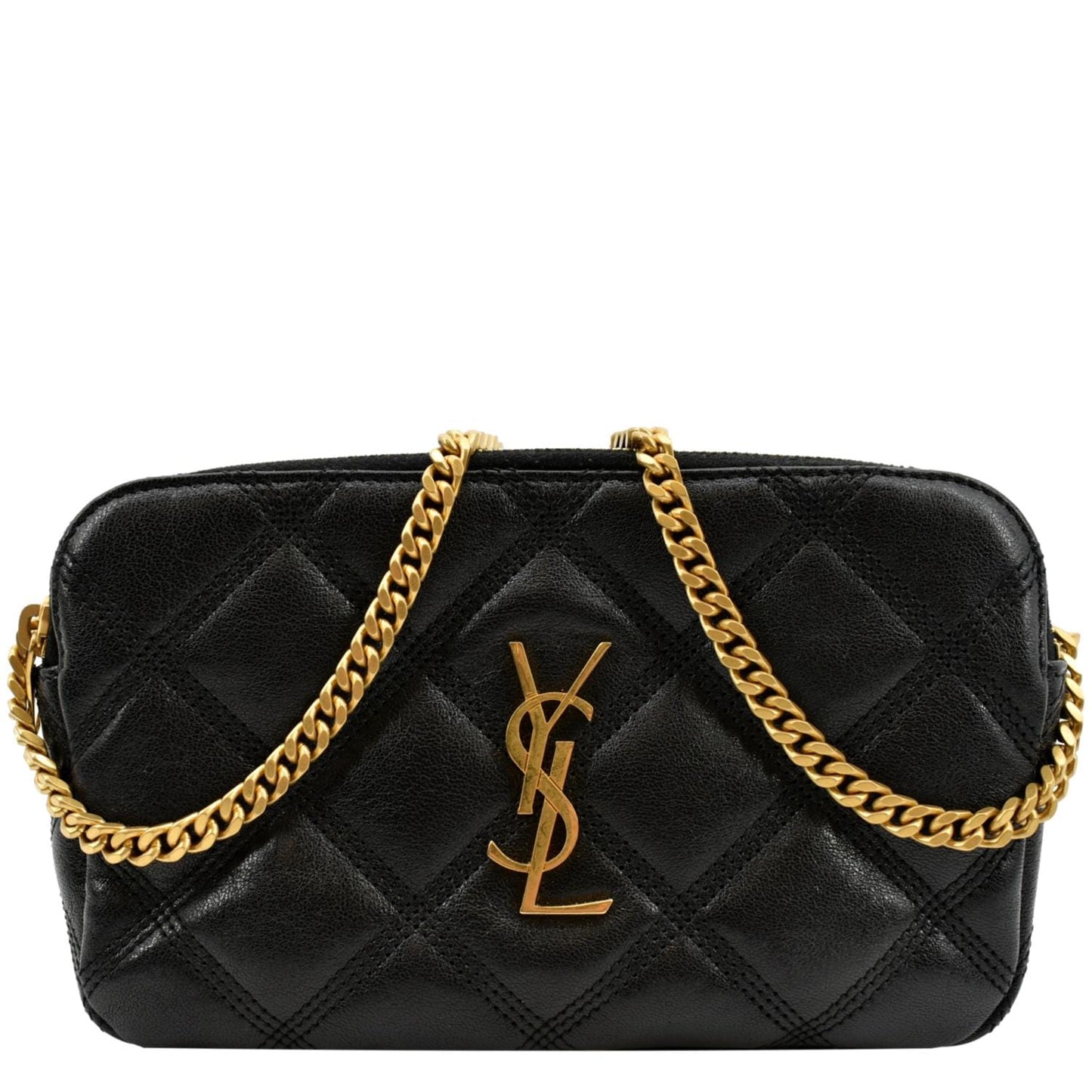 YSL Saint Laurent Saint Becky Double Zip Lambskin Crossbody Bag Leather Black