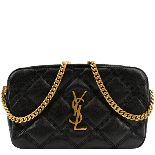 YSL Saint Laurent Saint Becky Double Zip Lambskin Crossbody Bag Leather Black