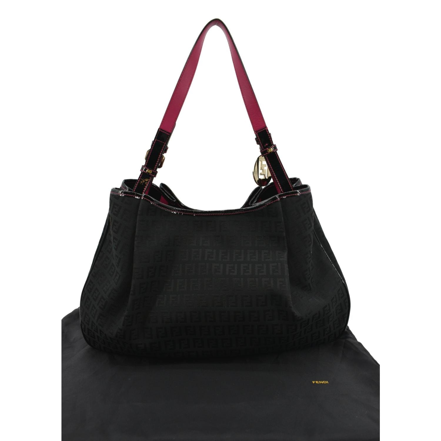 Fendi Zucchino Print Shopping Tote Bag Canvas Black