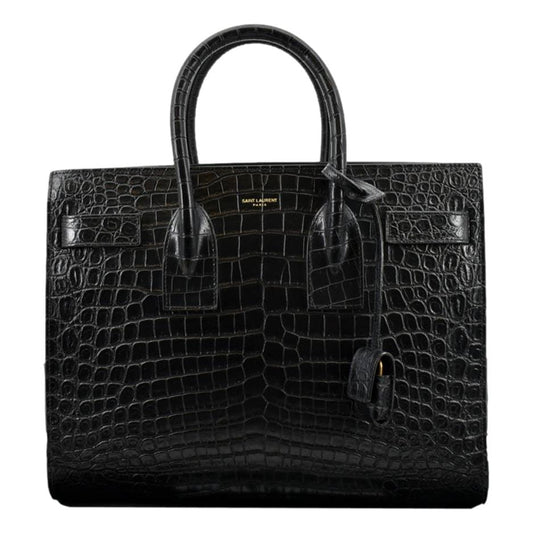 YSL Saint Laurent Saint Sac De Jour Crocodile Embossed Satchel Black Travel Bag