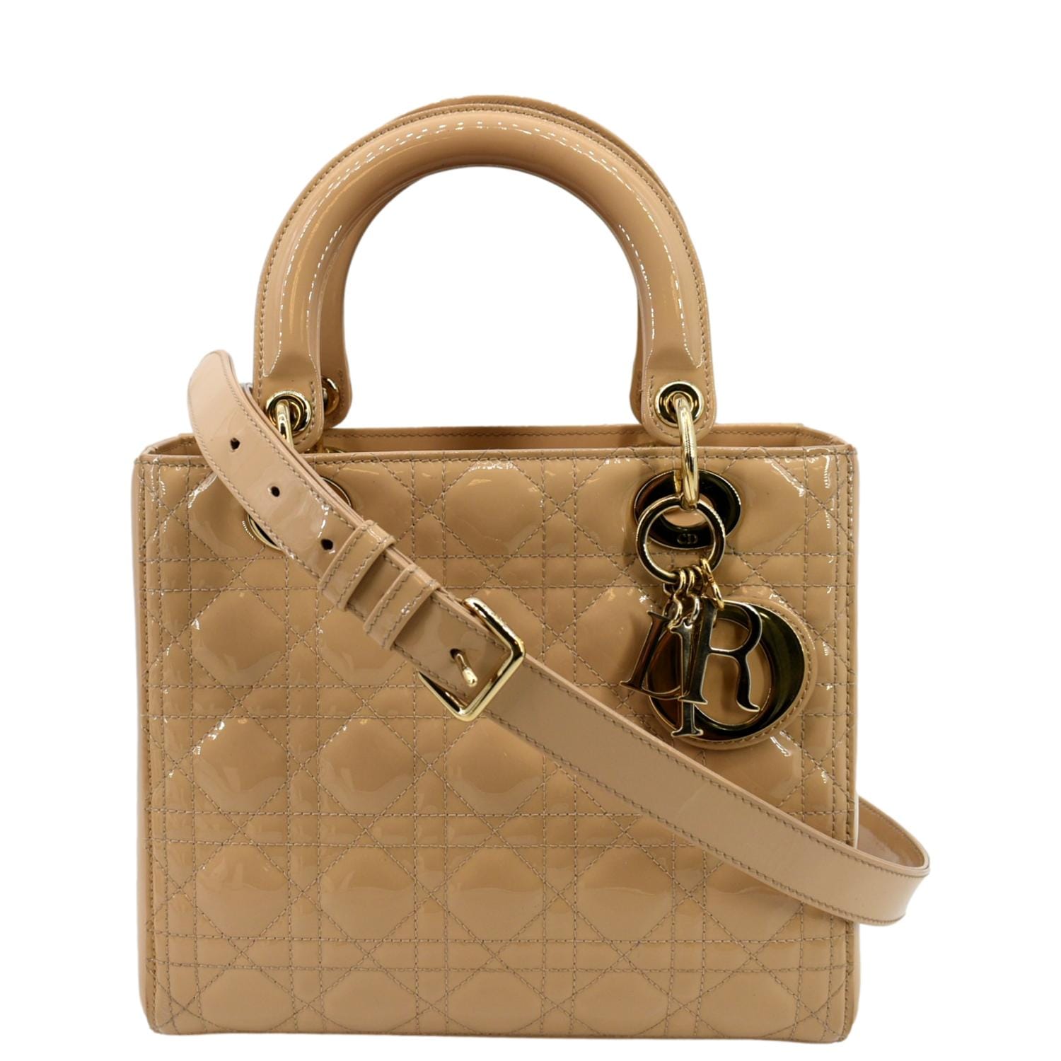 Dior Lady Cannage Shoulder Bag Leather Patent Tan