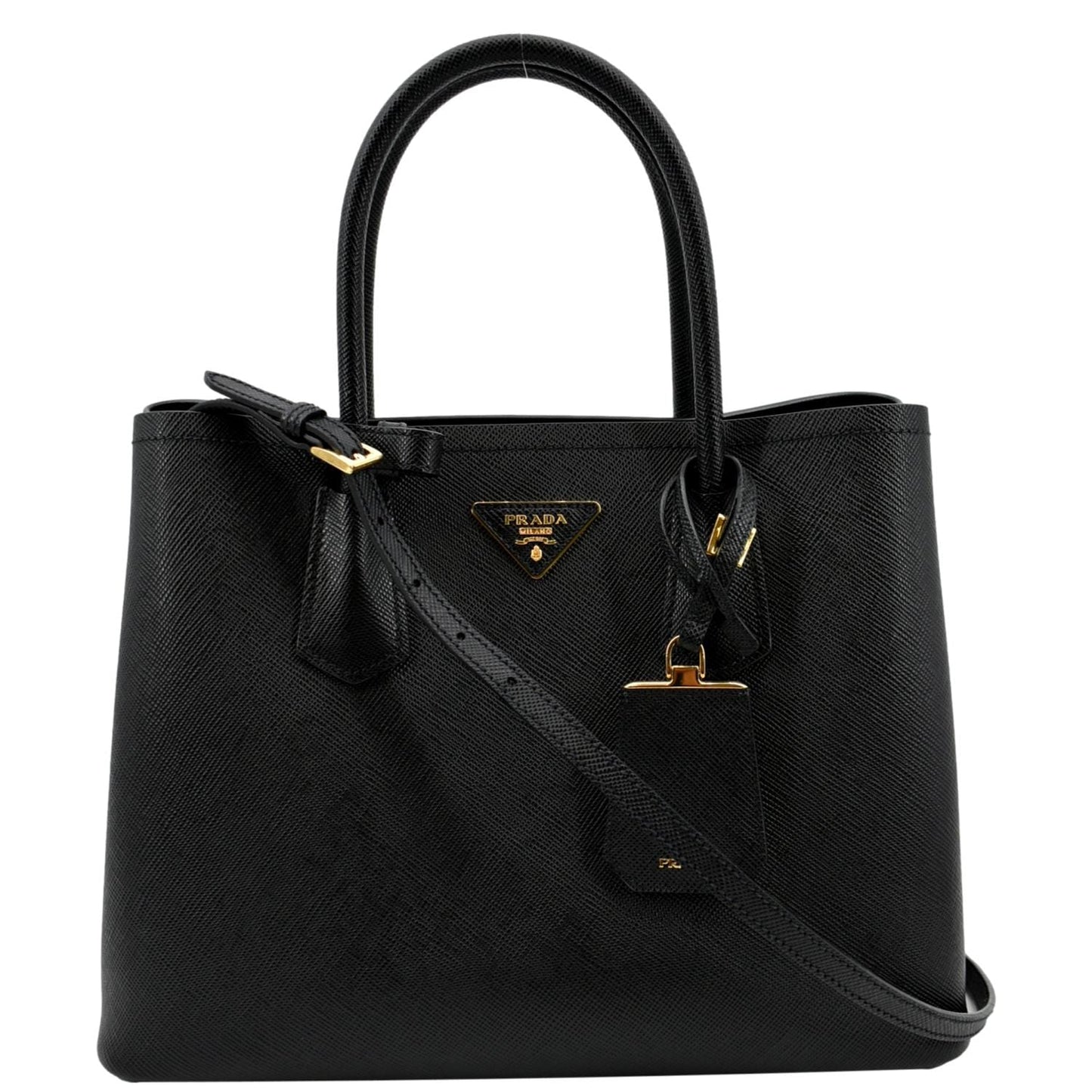 Prada Double Handle Tote Bag Leather Saffiano Black Double Handle Bag