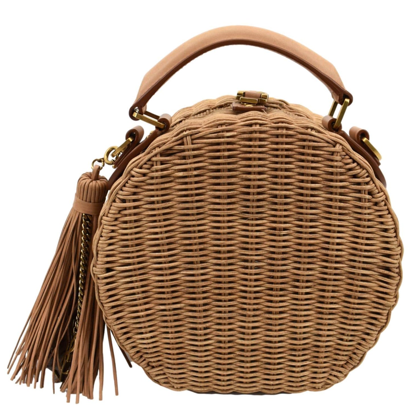 YSL Saint Laurent Saint Mica Wicker Crossbody Bag Leather Beige