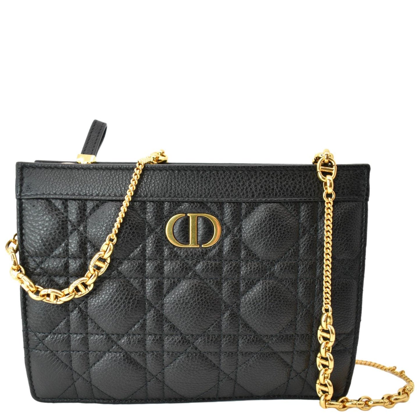 Dior Caro Cannage Calfskin Zipped Pouch Handbag Black Travel Bag