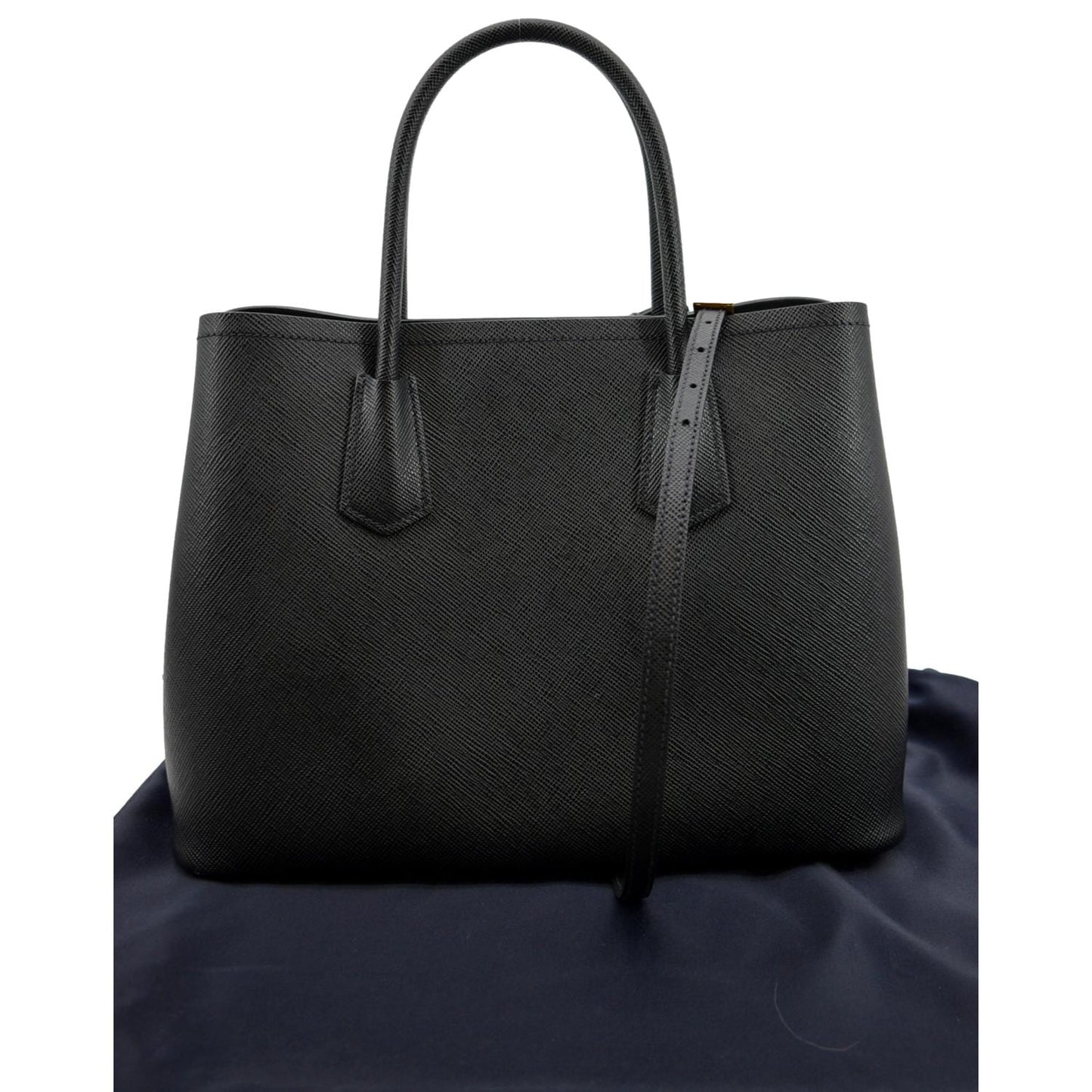 Prada Double Handle Tote Bag Leather Saffiano Black Double Handle Bag