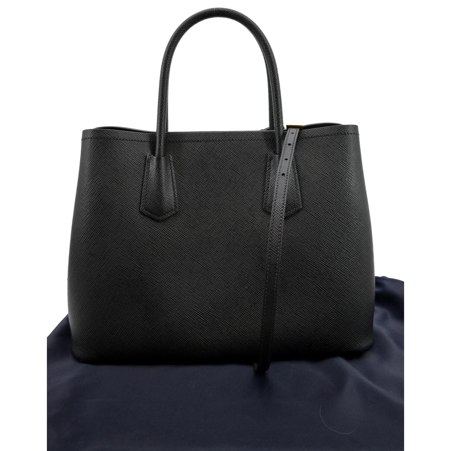 Prada Double Handle Tote Bag Leather Saffiano Black Double Handle Bag