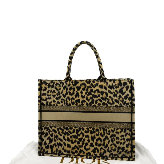 Dior Leopard Book Mizza Tote Bag Beige Large Embroidered