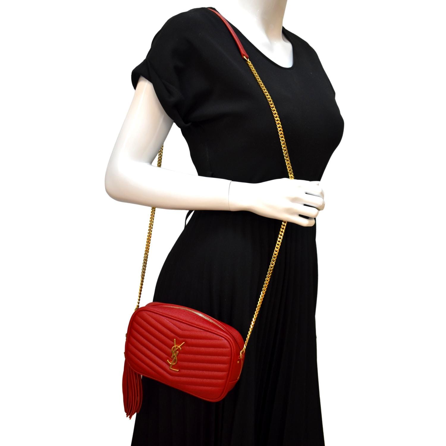 YSL Saint Laurent Yves Lou Chevron Camera Crossbody Bag Leather Red Camera Bag 6