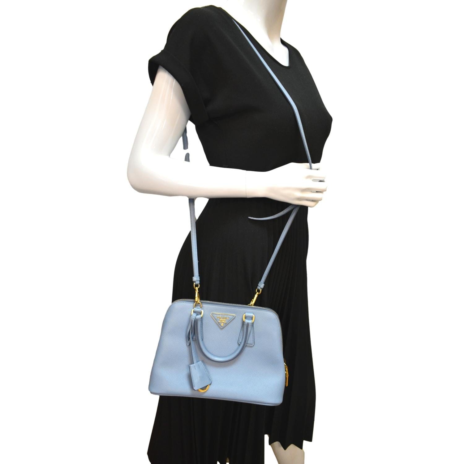 Prada Fuoco Lux Crossbody Bag Light Leather Saffiano Blue