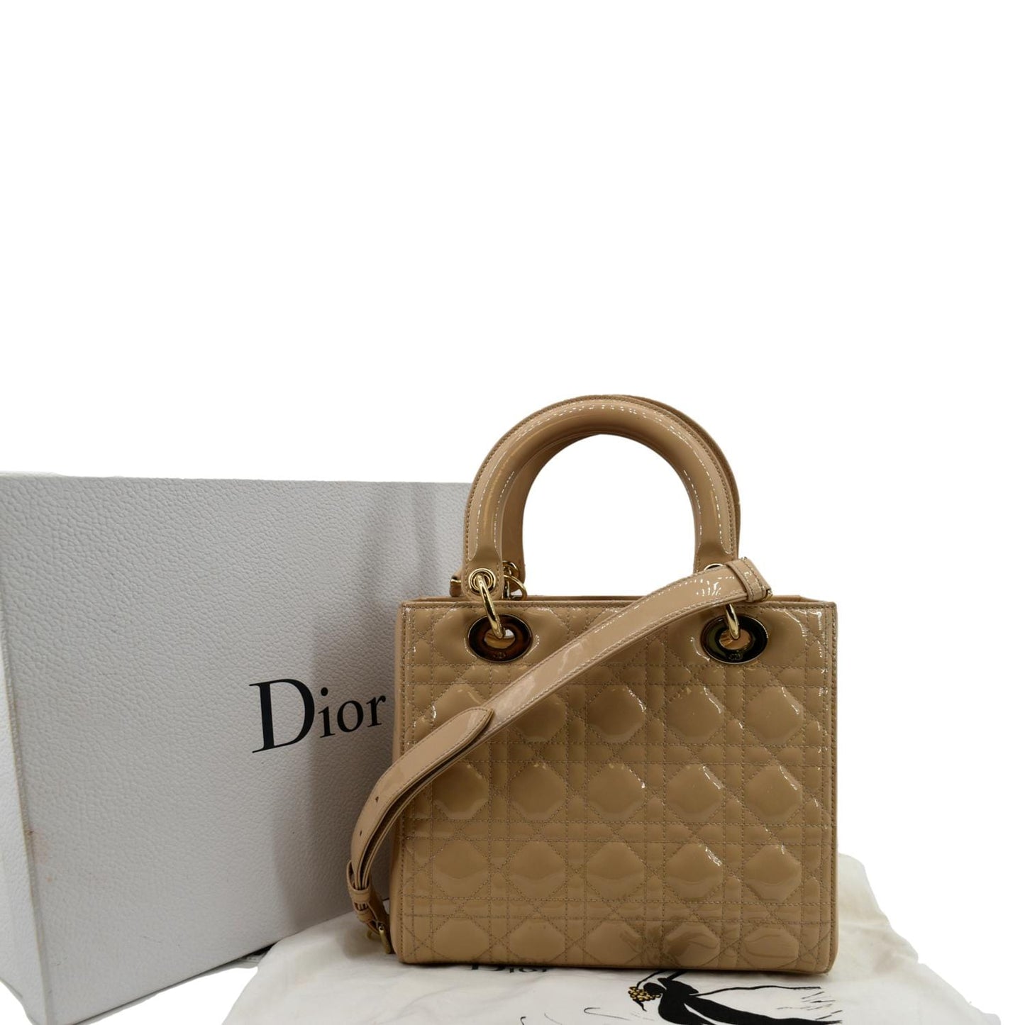 Dior Lady Cannage Shoulder Bag Leather Patent Tan