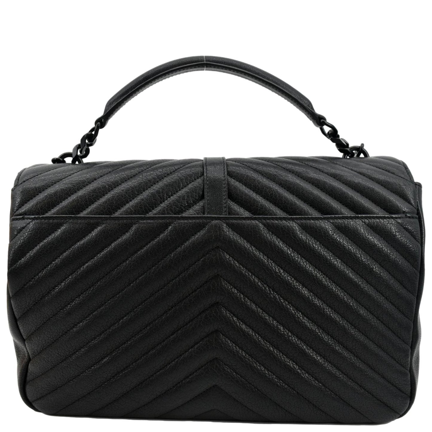 YSL Saint Laurent Yves College Shoulder Bag Leather Lambskin Black Large Chain Bag