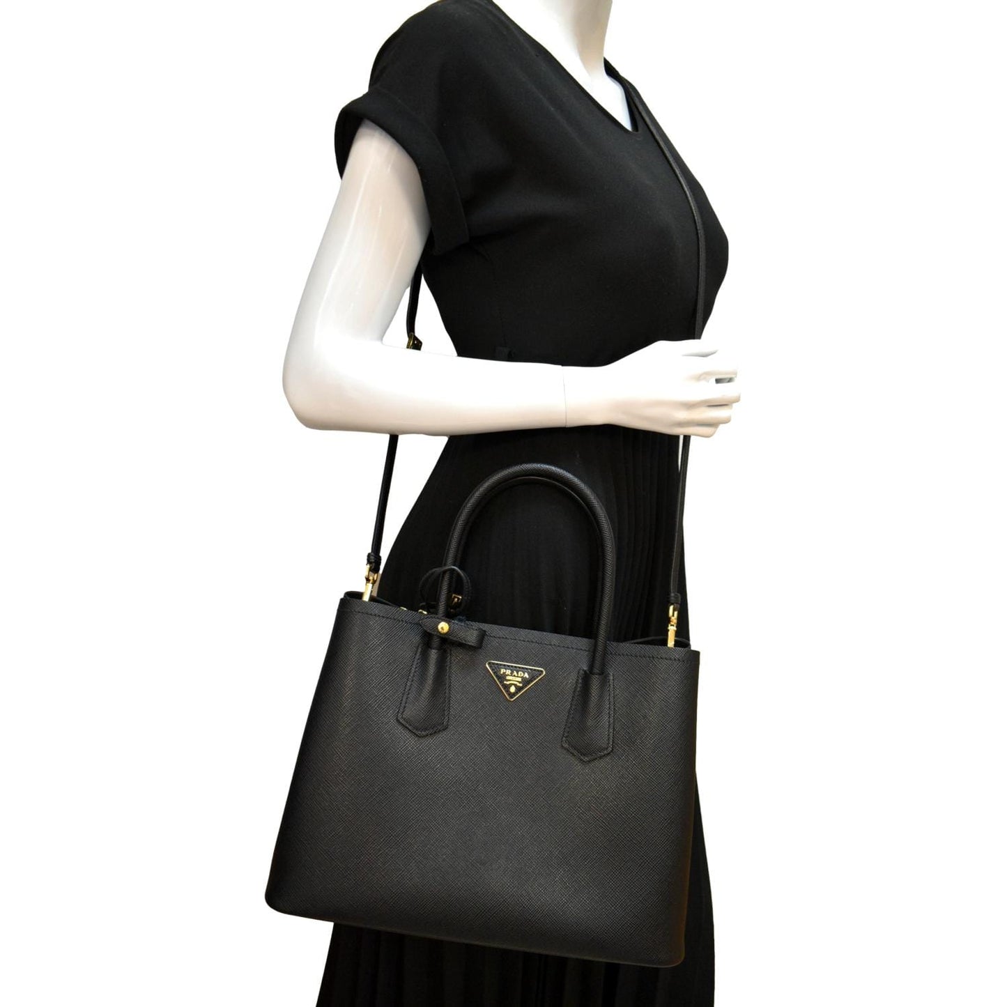 Prada Double Handle Tote Bag Leather Saffiano Black Double Handle Bag